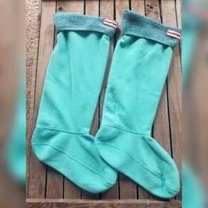 Hunter Aqua Blue Fleece Knit Cuff Welly Boot Socks Size Large